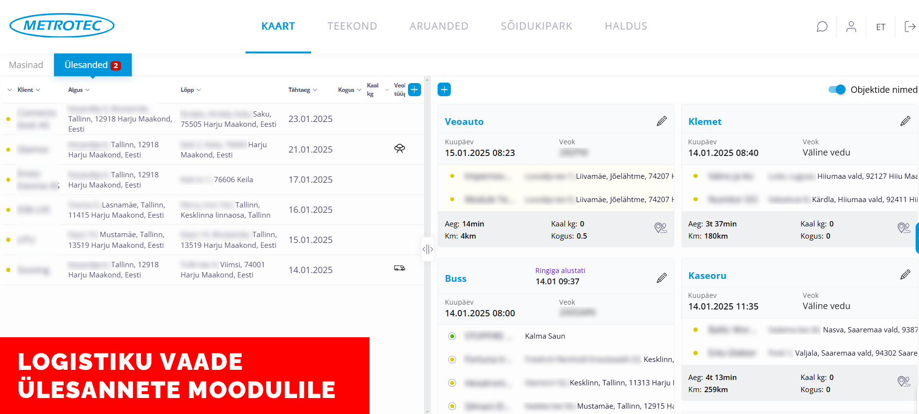 logistiku vaade ülesanded metrotec