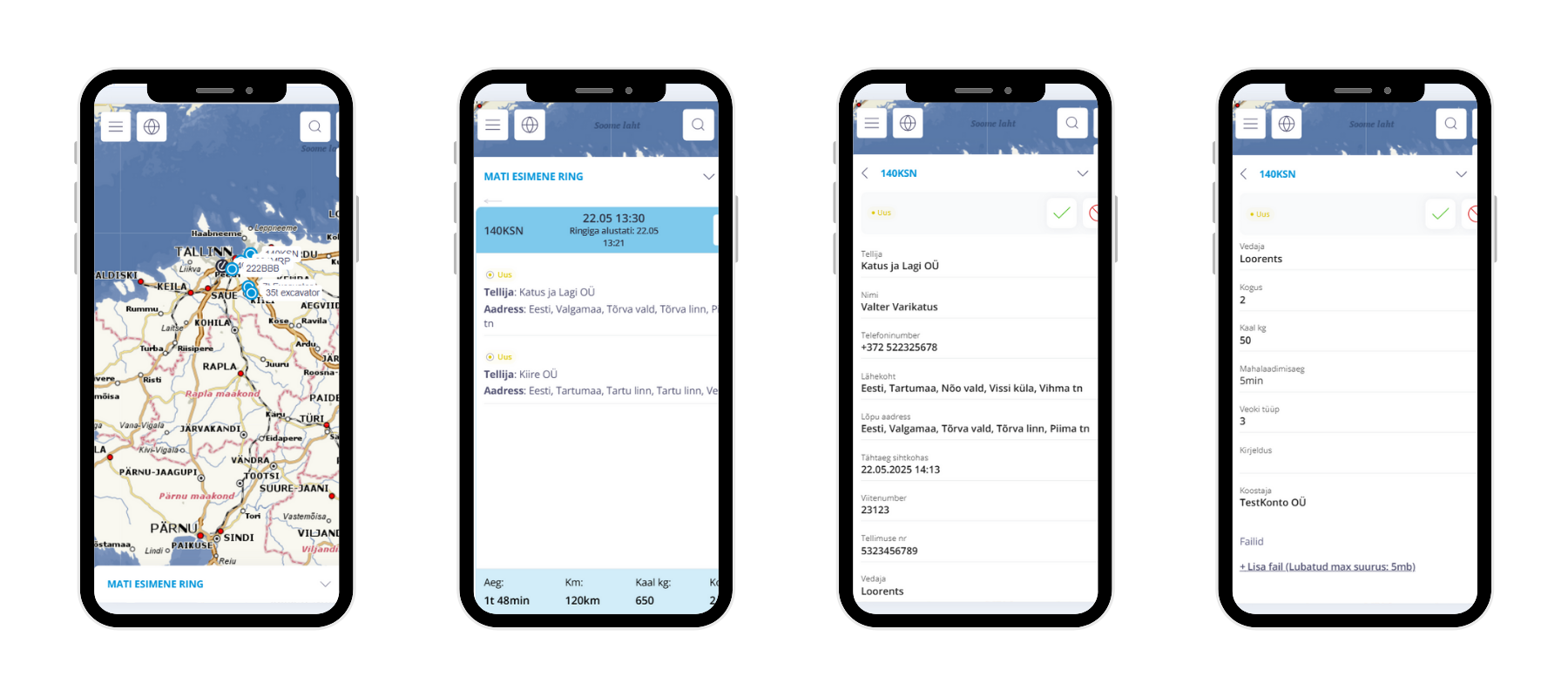 metrotec app tööülesanded veoringidel kliendi andmed lähtekoht ja sihtkoht