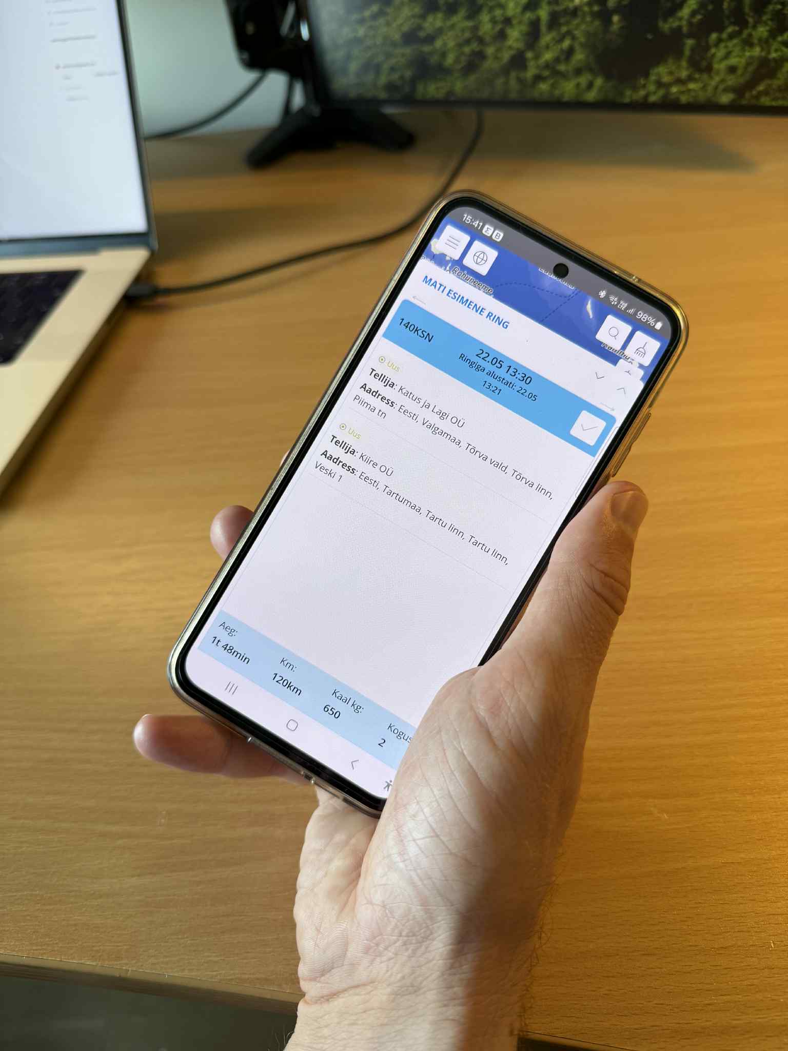 Metrotec mobiili äpp tööülesannete etteandmise vaade